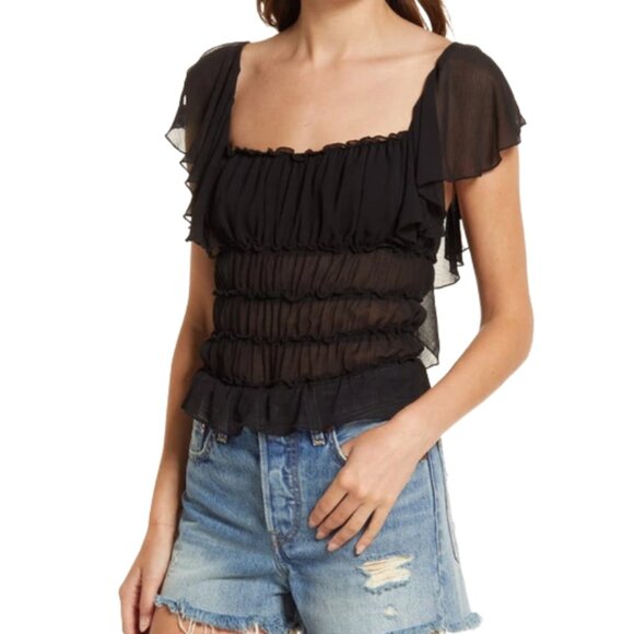 Free People Intimately Black Ruffle Bodysuit – Size M - Picture 2 of 7